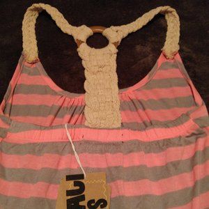 Lagaci Sport Pink grey summer dress stripe coverup